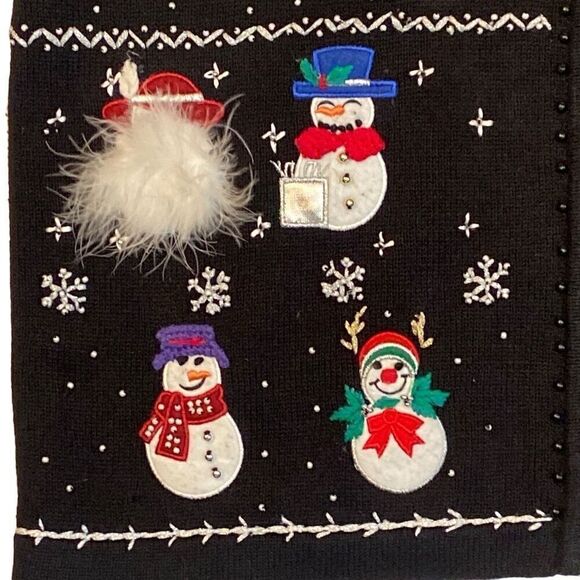 Vintage B.P. Design Christmas Sweater Front Zip Snowmen Long Sleeve Women Large - Picture 5 of 13